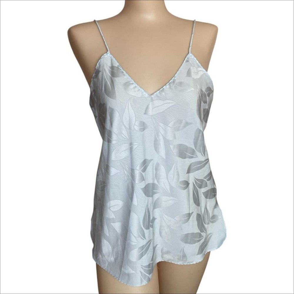 Vintage Etienne Light Blue Leaf Pattern Satin Cami